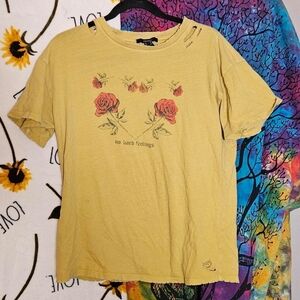 Forever 21 No Hard Feelings Distressed Short Sleeve Shirt Yellow & Red size M